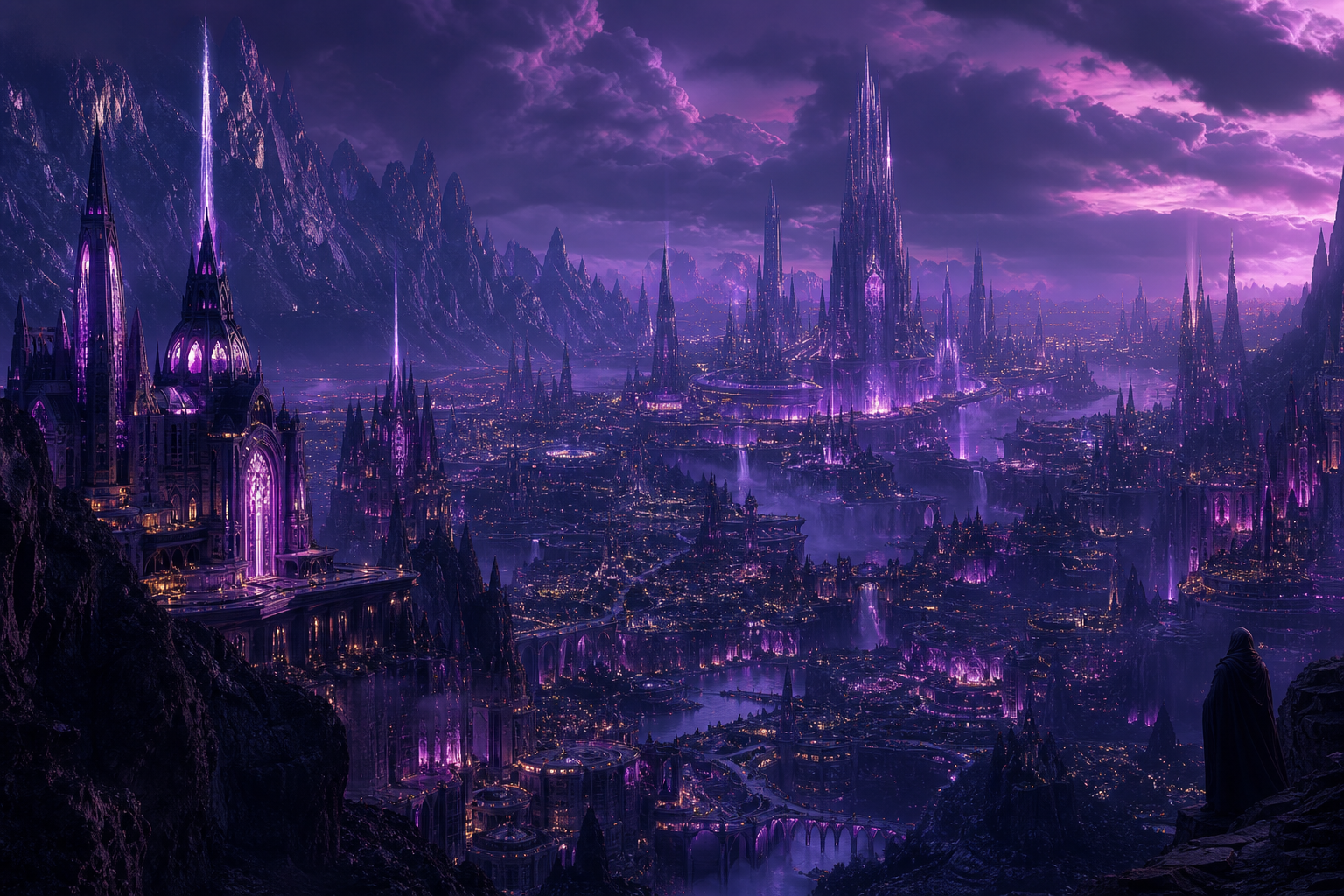 Purple Futuristic Megacity Skyline Fantasy Wallpaper  6 4K
