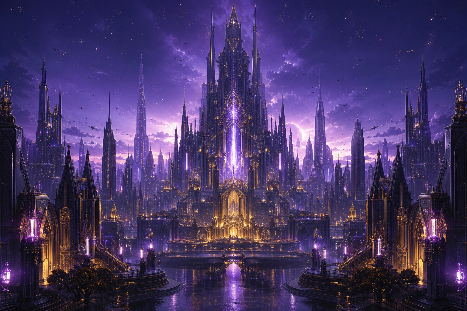 Purple Futuristic Megacity Skyline Fantasy Wallpaper  6 4K