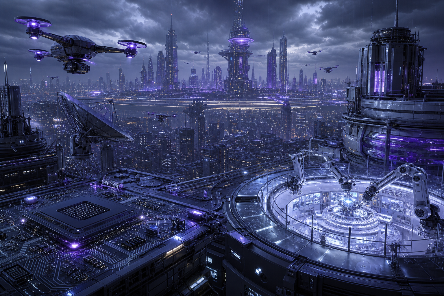 Purple Futuristic Megacity Skyline Hamster-Robotics Wallpaper  6 4K