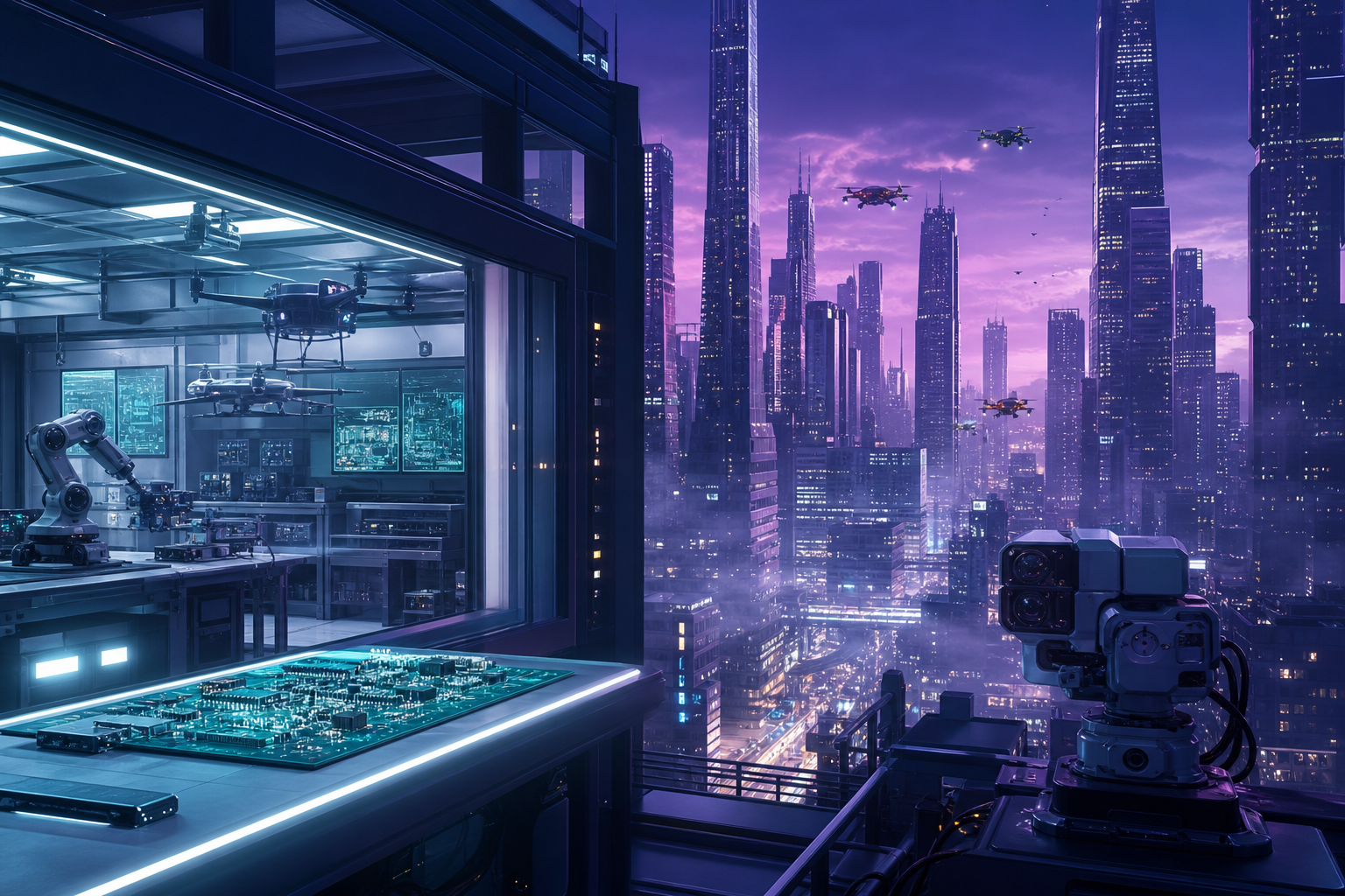 Purple Futuristic Megacity Skyline Hamster-Robotics Wallpaper  6 4K