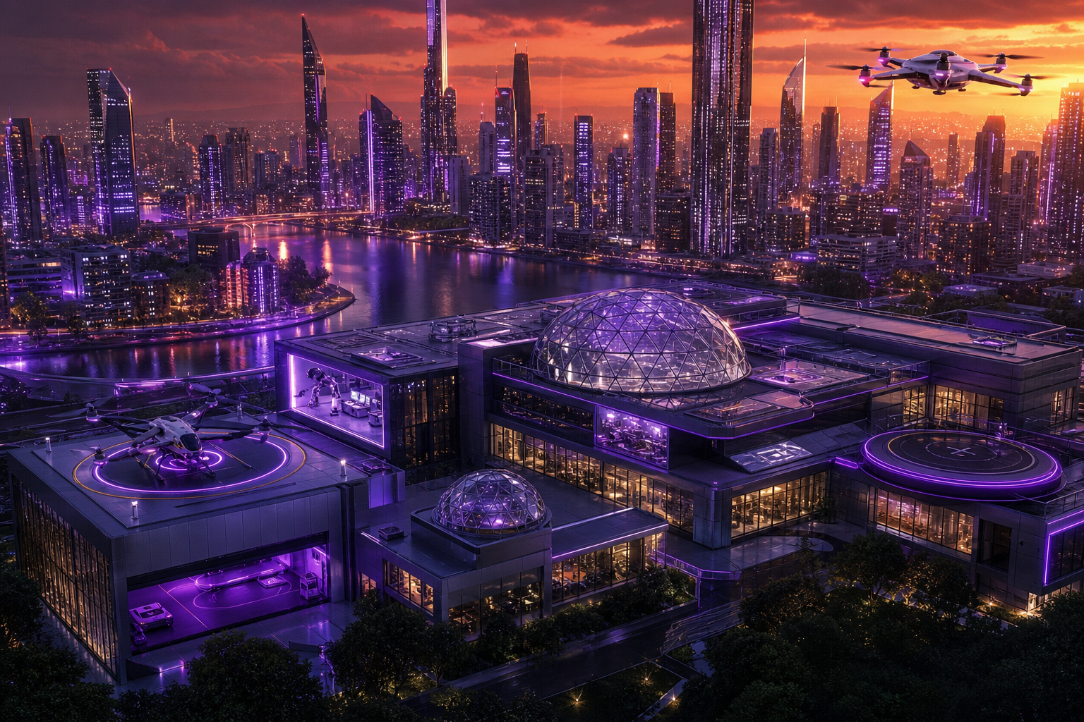 Purple Futuristic Megacity Skyline Hamster-Robotics Wallpaper  6 4K