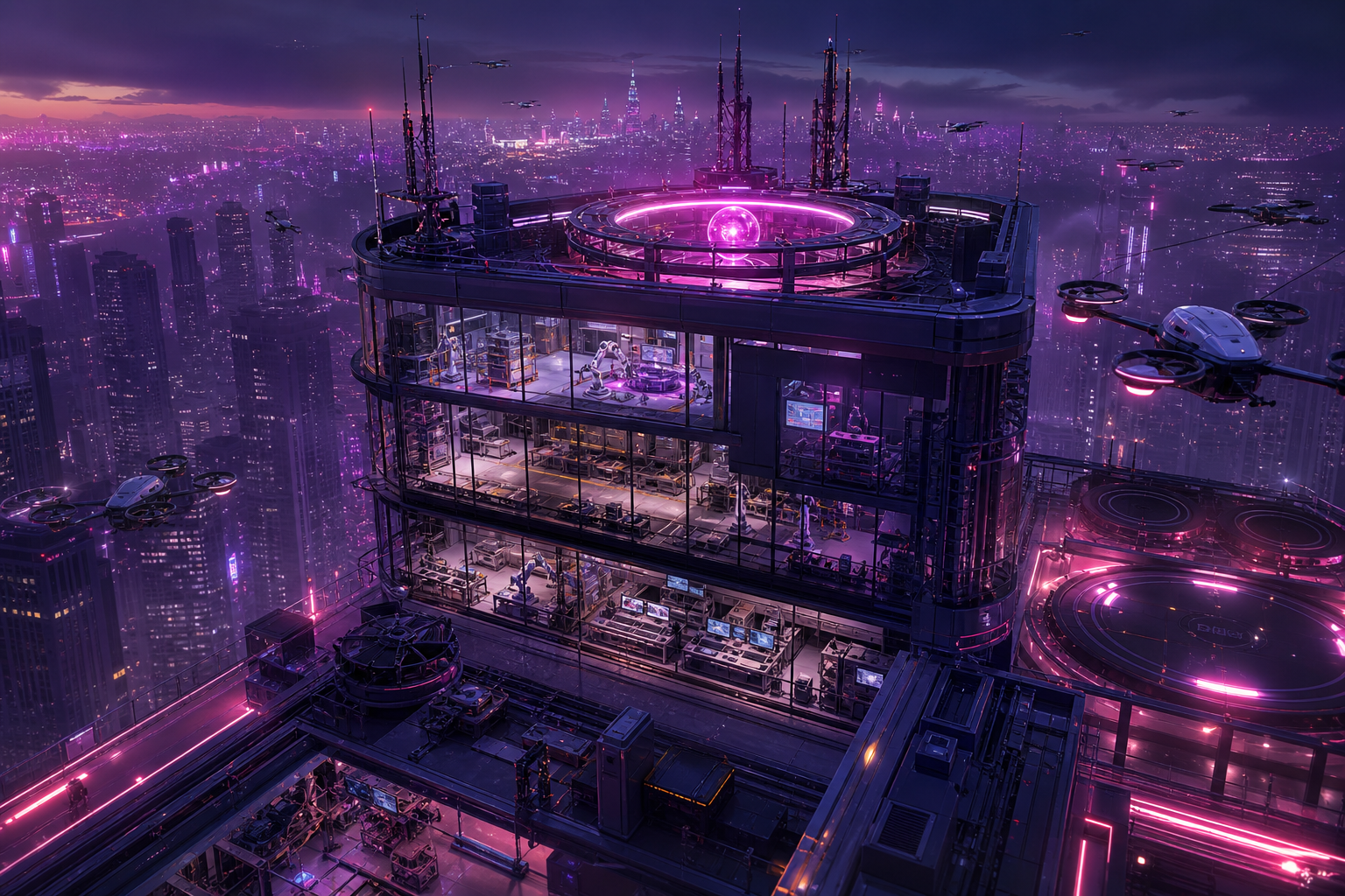 Purple Futuristic Megacity Skyline Hamster-Robotics Wallpaper  6 4K