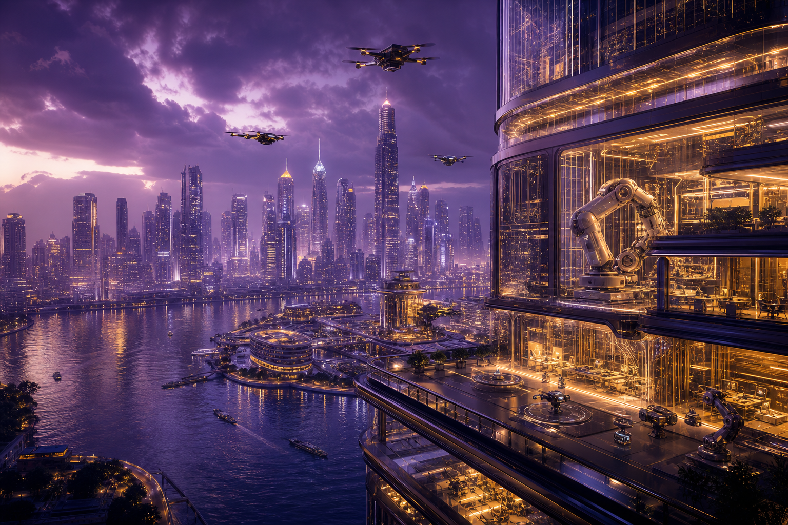 Purple Futuristic Megacity Skyline Hamster-Robotics Wallpaper  6 4K