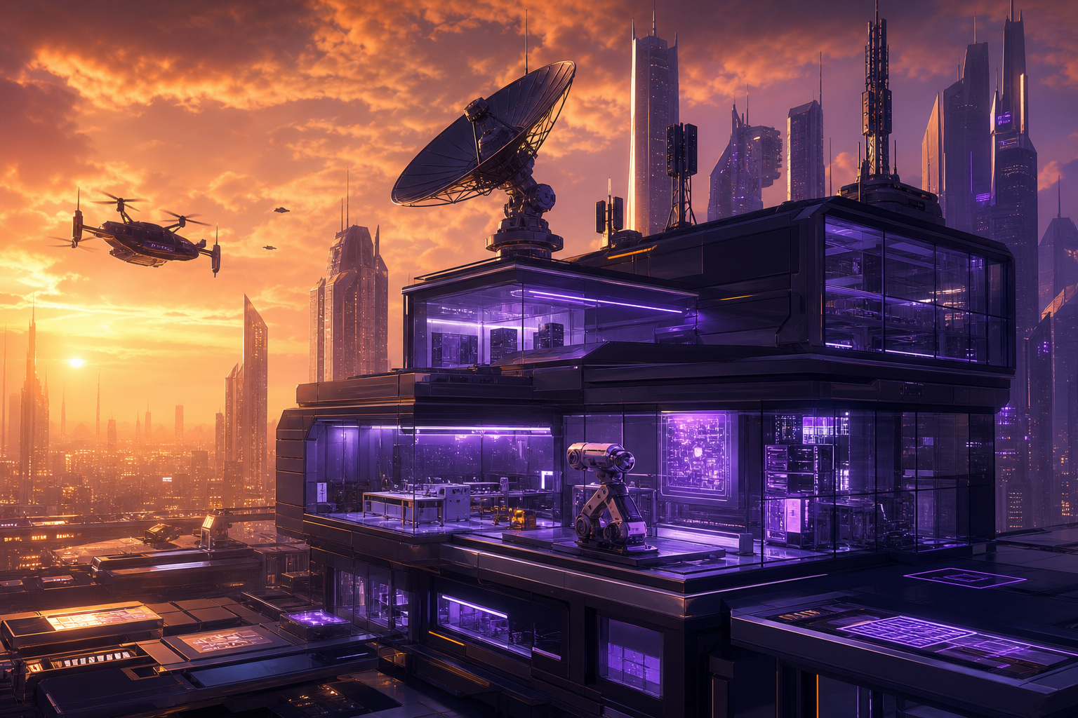 Purple Futuristic Megacity Skyline Hamster-Robotics Wallpaper  6 4K