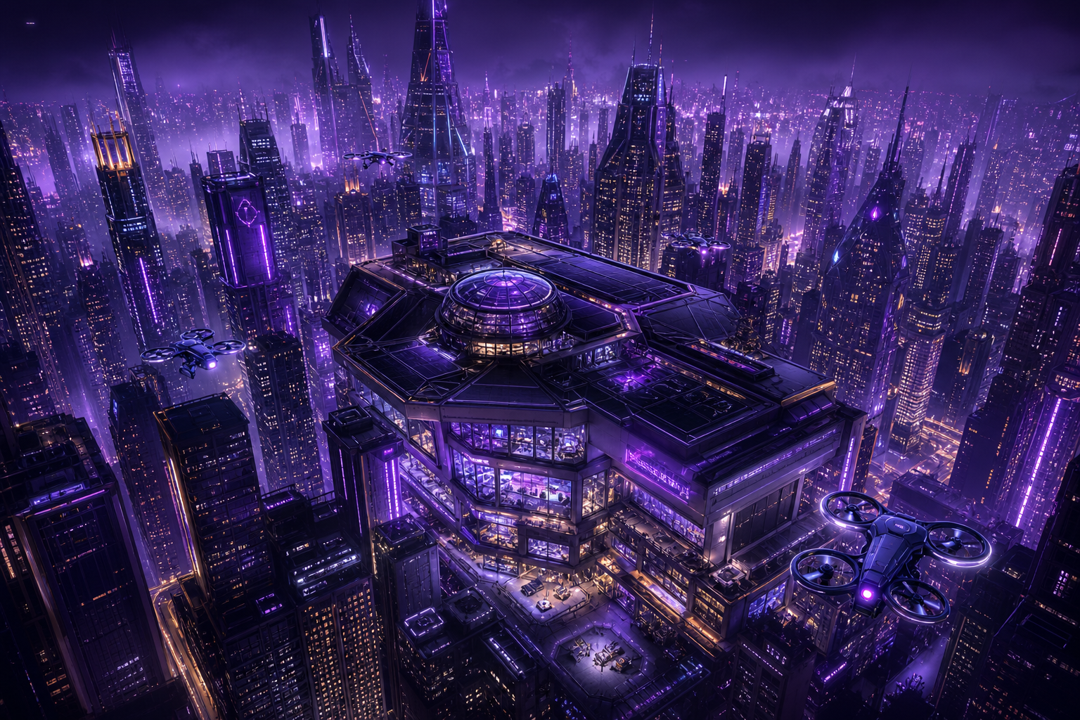 Purple Futuristic Megacity Skyline Hamster-Robotics Wallpaper  6 4K