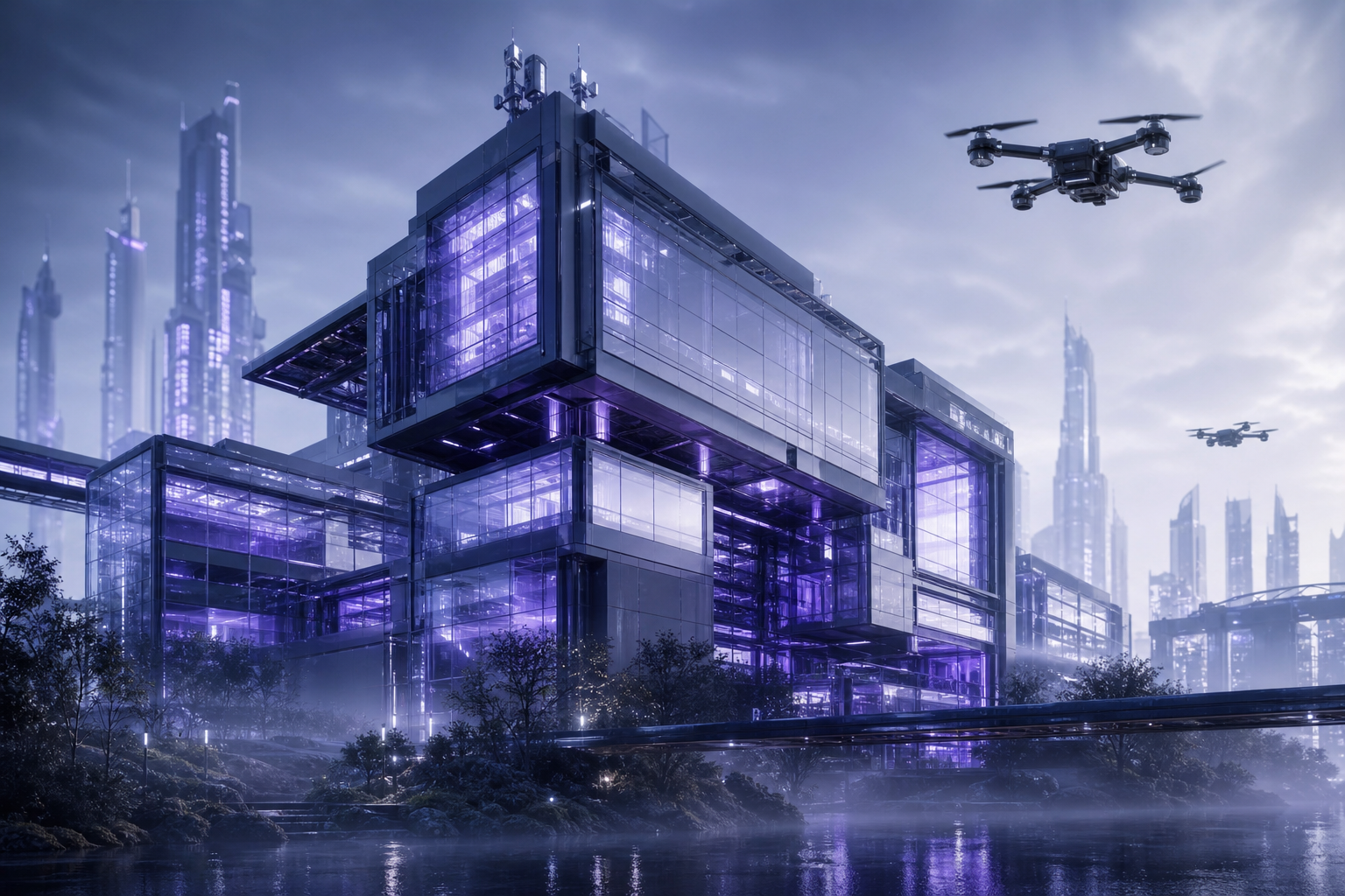 Purple Futuristic Megacity Skyline Hamster-Robotics Wallpaper  6 4K