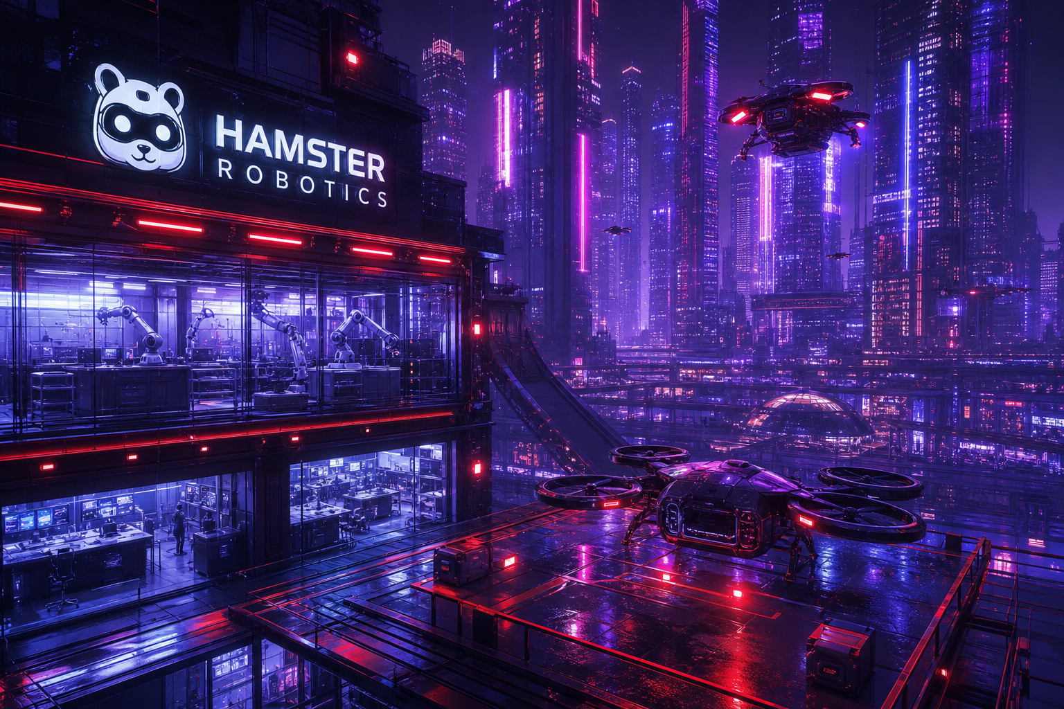 Purple Futuristic Megacity Skyline Hamster-Robotics Wallpaper  6 4K