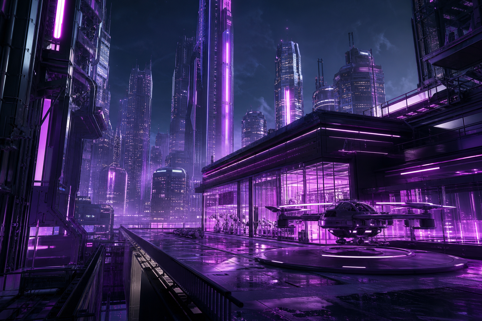 Purple Futuristic Megacity Skyline Hamster-Robotics Wallpaper  6 4K