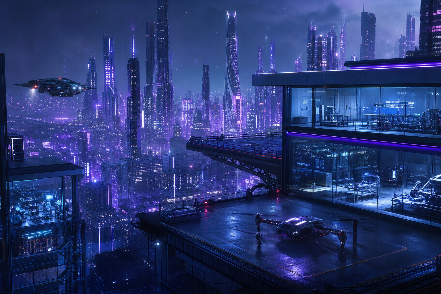 Purple Futuristic Megacity Skyline Hamster-Robotics Wallpaper  6 4K