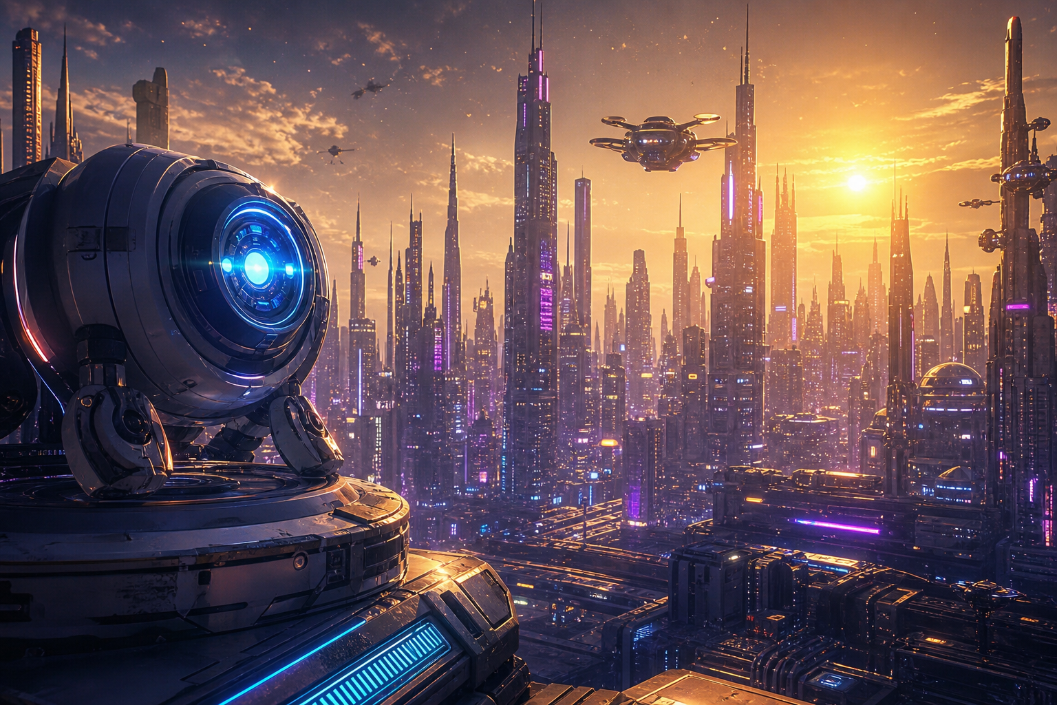 Purple Futuristic Megacity Skyline Hamster-Robotics Wallpaper  6 4K