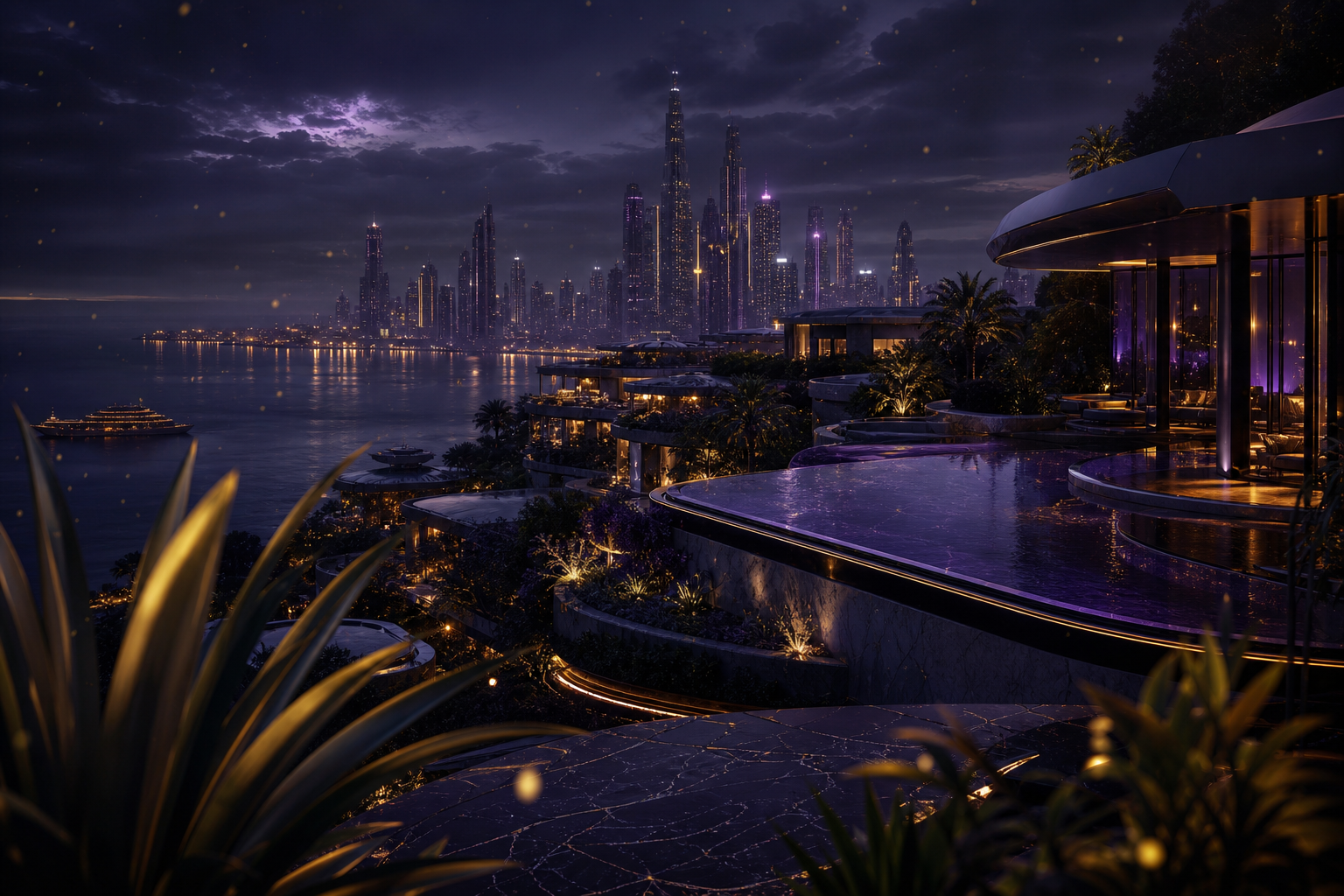 Purple Futuristic Megacity Skyline Luxury-Villas Wallpaper  6 4K