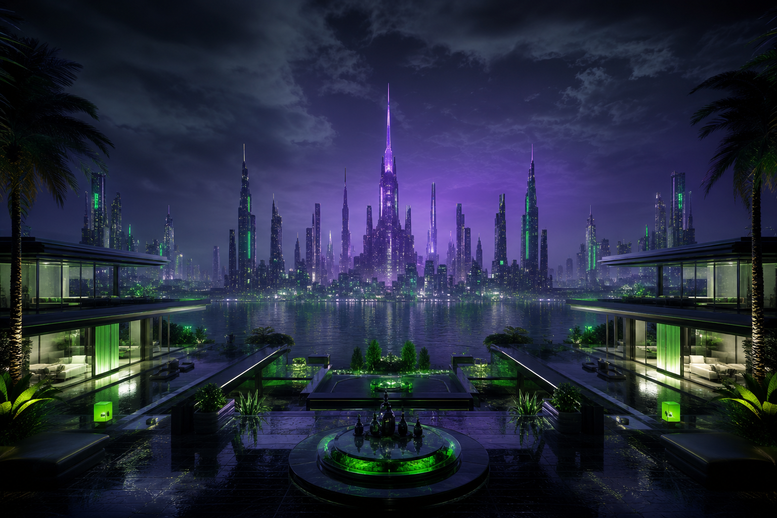 Purple Futuristic Megacity Skyline Luxury-Villas Wallpaper  6 4K