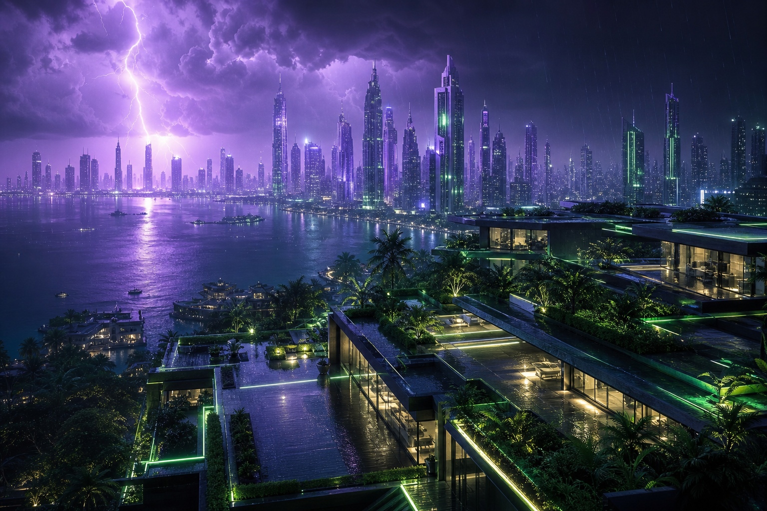 Purple Futuristic Megacity Skyline Luxury Villas Wallpaper 6 4K 14 4K Luxury Villas Wallpaper