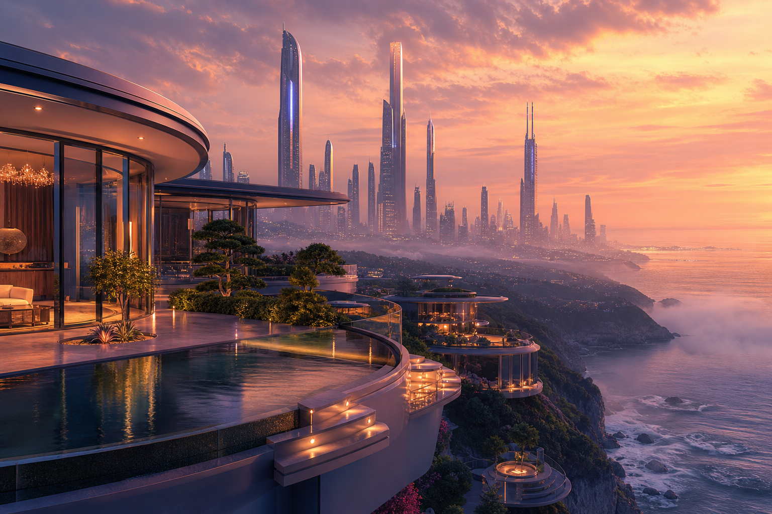 Purple Futuristic Megacity Skyline Luxury-Villas Wallpaper  6 4K