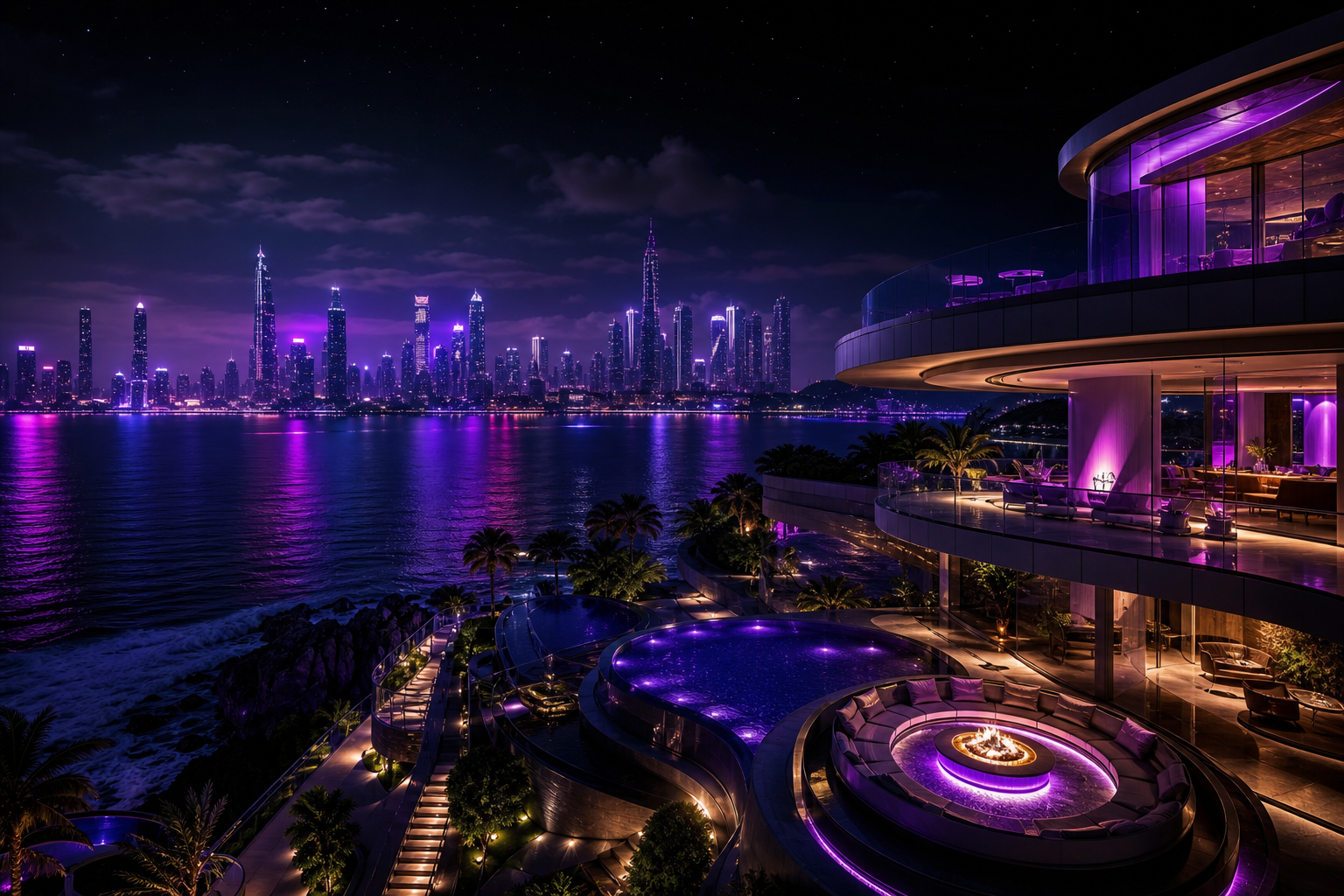 Purple Futuristic Megacity Skyline Luxury-Villas Wallpaper  6 4K