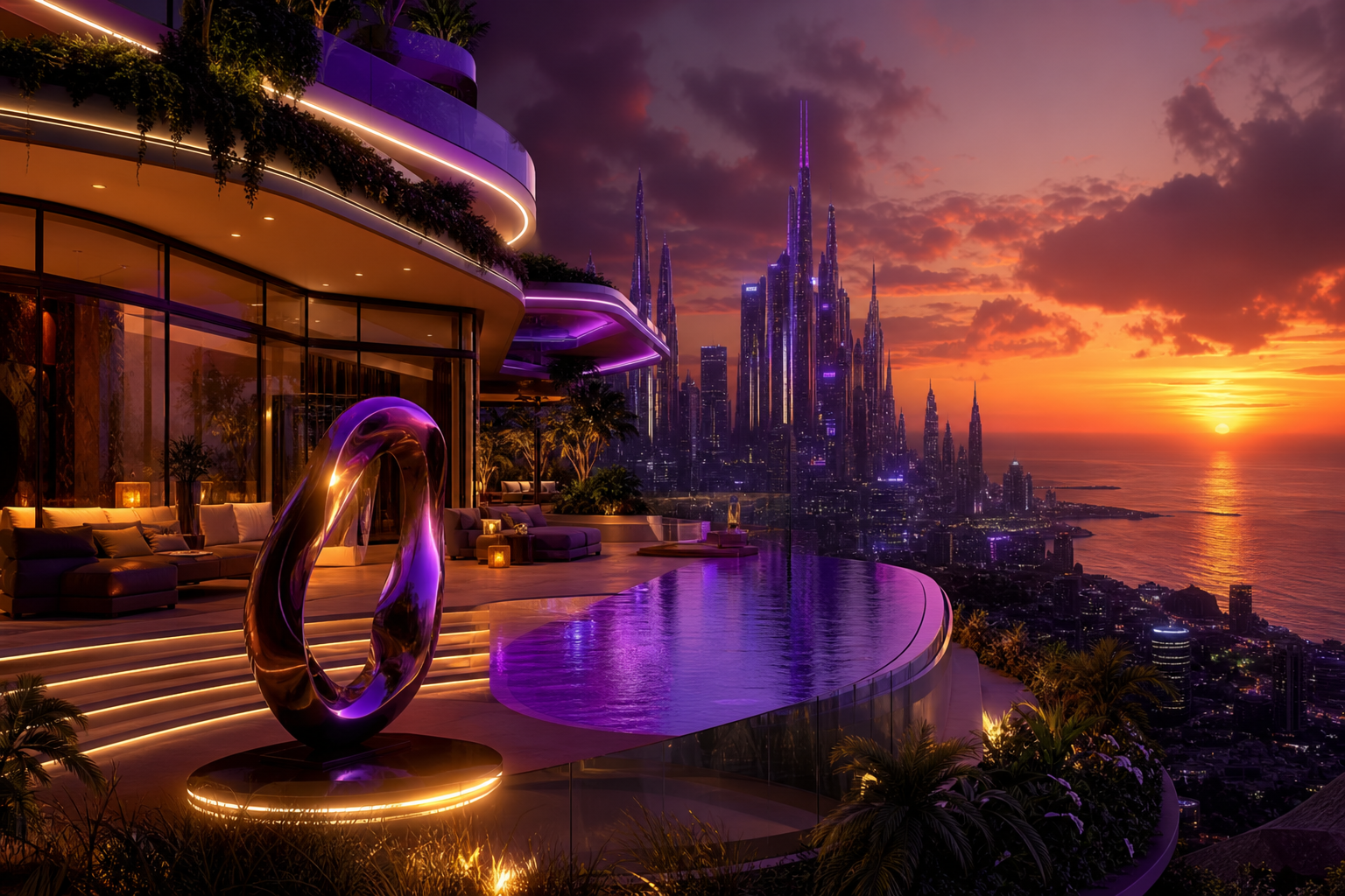 Purple Futuristic Megacity Skyline Luxury-Villas Wallpaper  6 4K