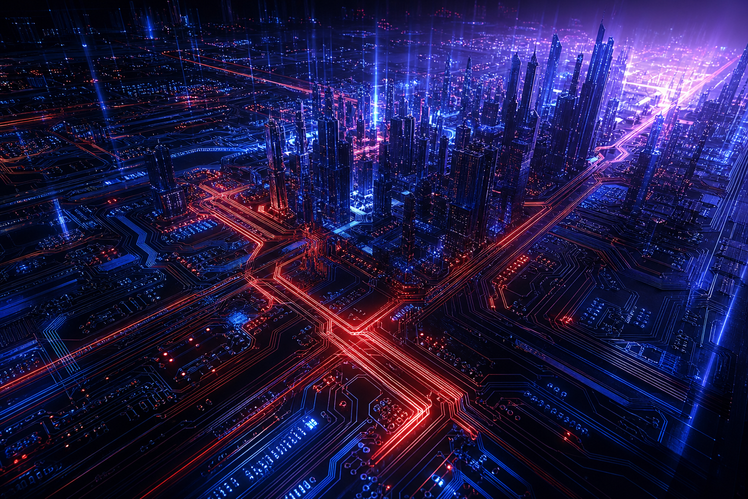 Purple Futuristic Megacity Skyline Pcb-Design Wallpaper  6 4K