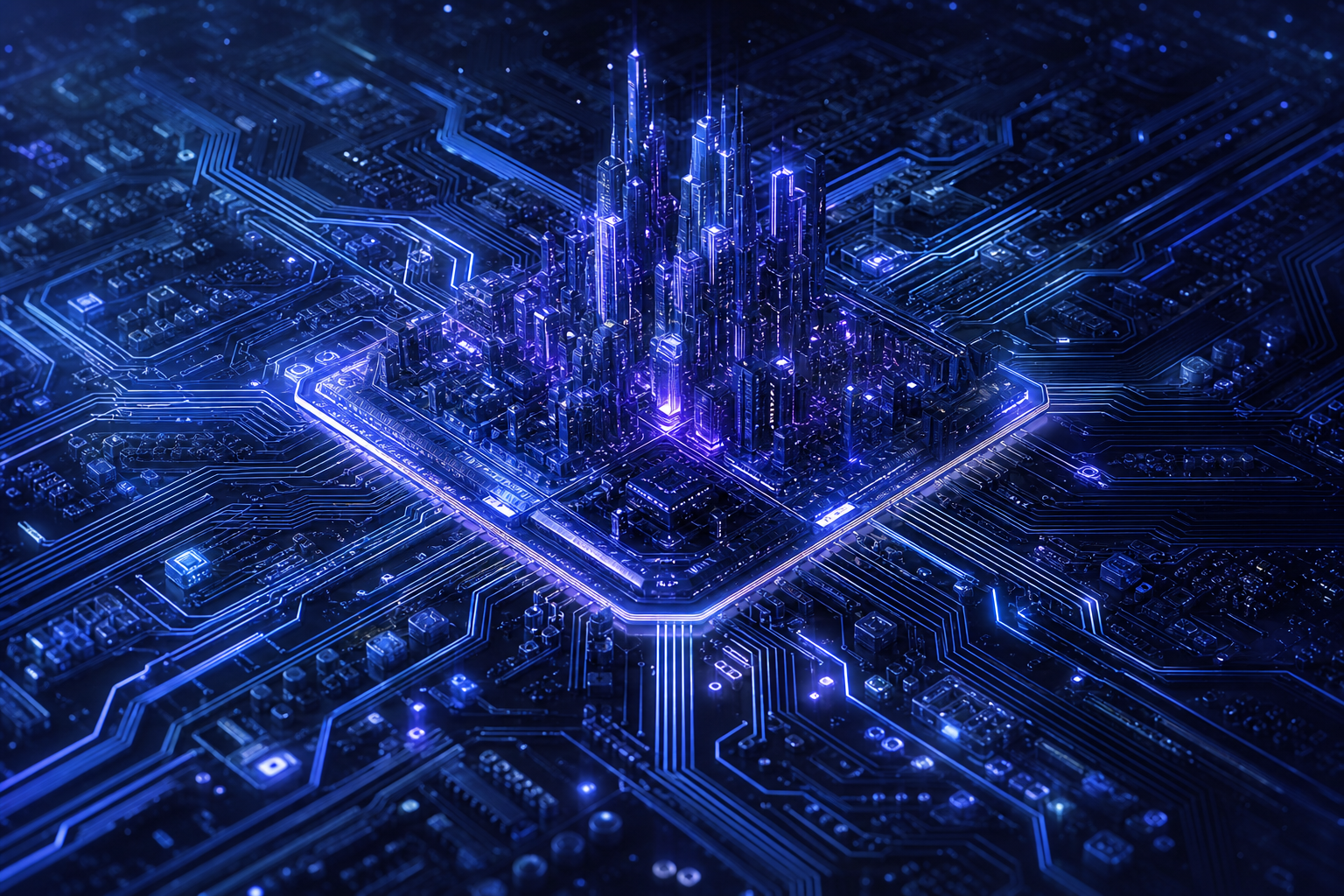 Purple Futuristic Megacity Skyline Pcb-Design Wallpaper  6 4K