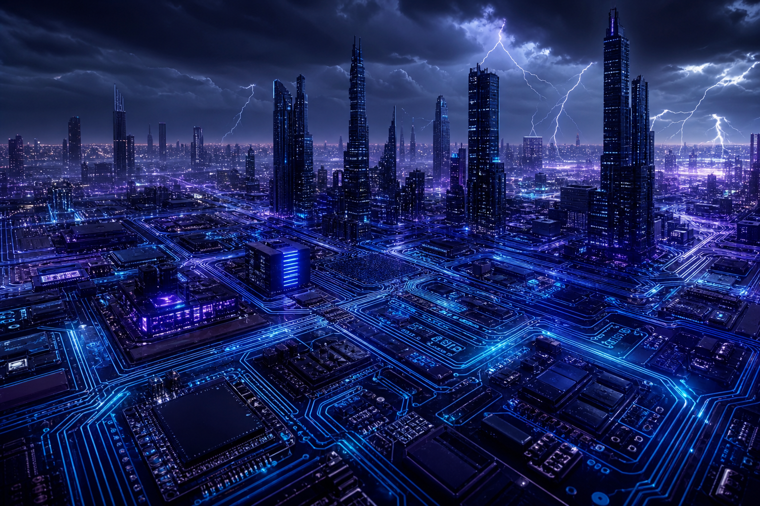 Purple Futuristic Megacity Skyline Pcb Design Wallpaper 6 4K 17 4K Pcb Design Wallpaper