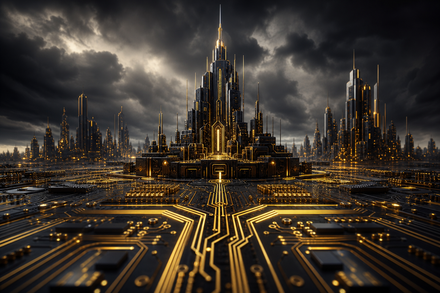 Purple Futuristic Megacity Skyline Pcb-Design Wallpaper  6 4K
