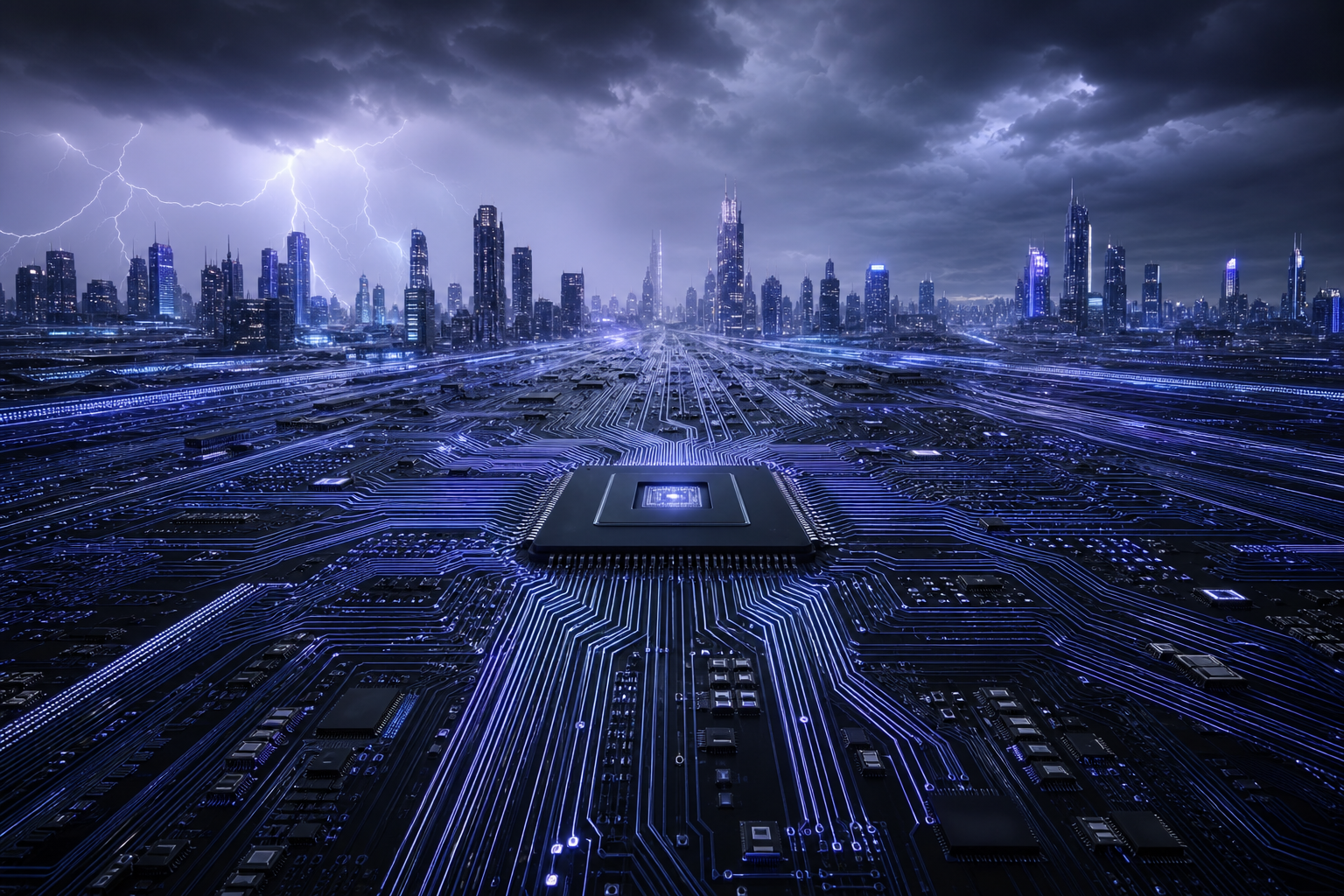 Purple Futuristic Megacity Skyline Pcb-Design Wallpaper  6 4K