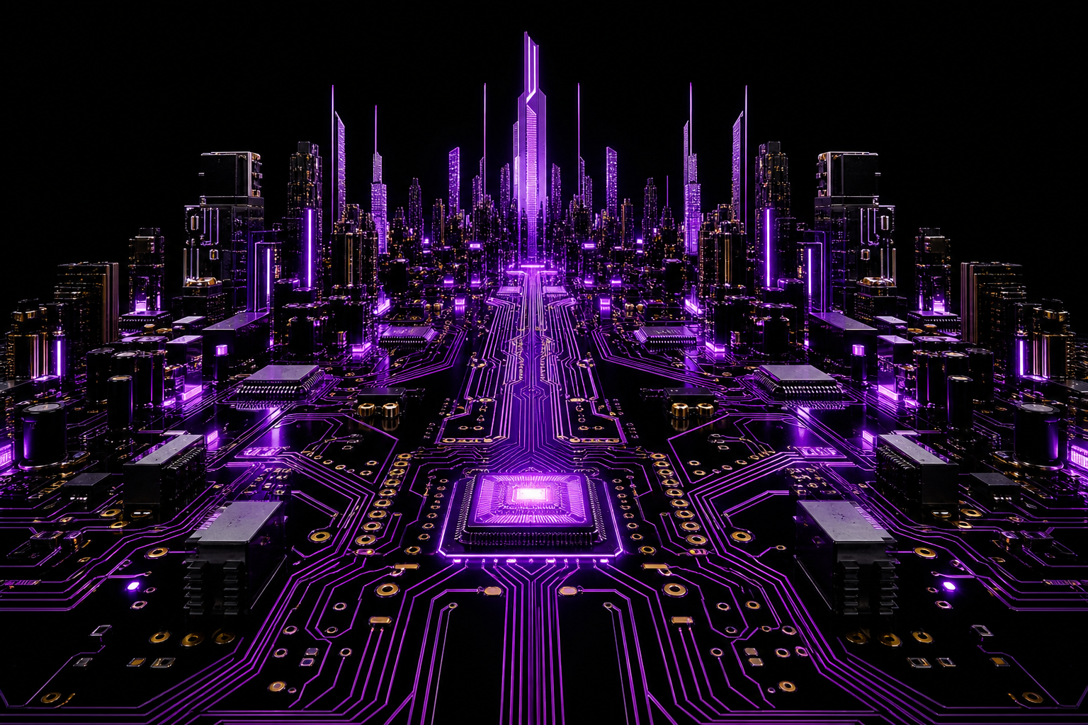 Purple Futuristic Megacity Skyline Pcb-Design Wallpaper  6 4K