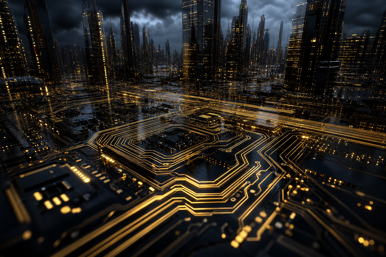 Purple Futuristic Megacity Skyline Pcb-Design Wallpaper  6 4K