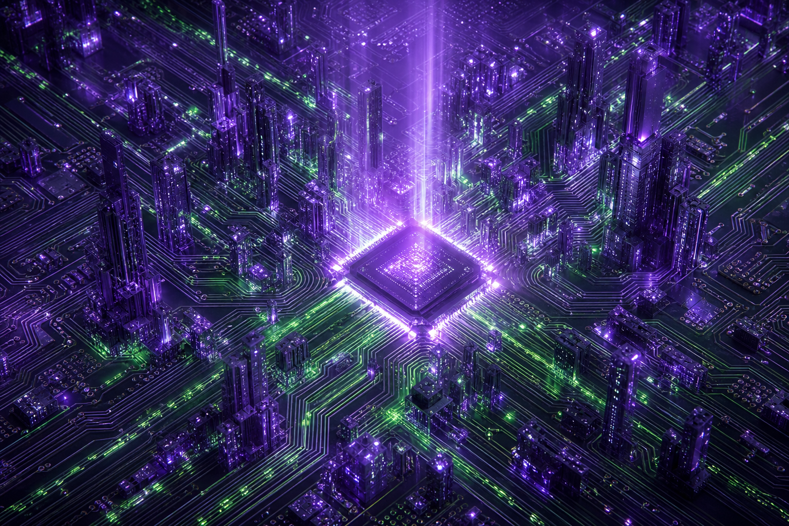 Purple Futuristic Megacity Skyline Pcb-Design Wallpaper  6 4K