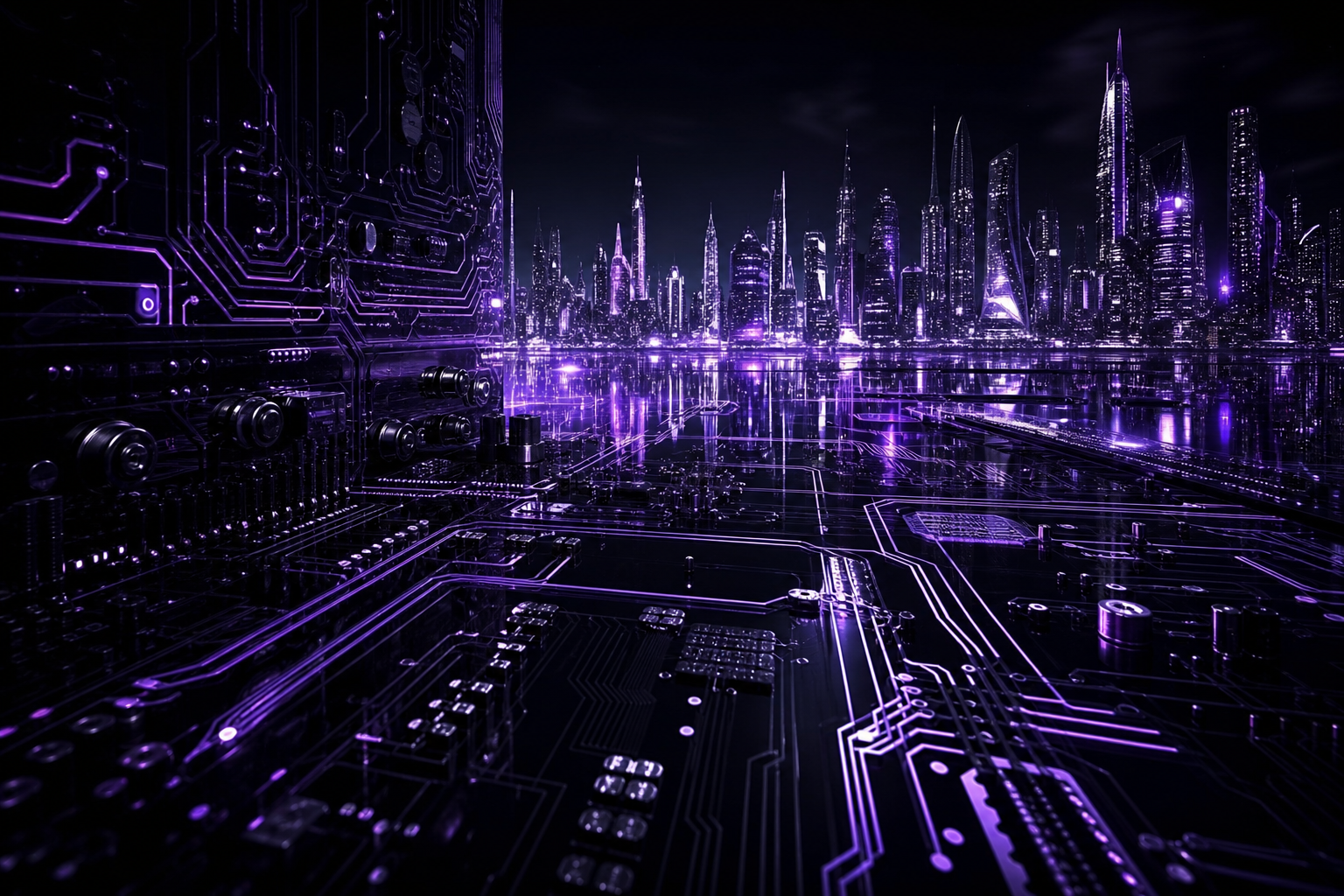 Purple Futuristic Megacity Skyline Pcb-Design Wallpaper  6 4K