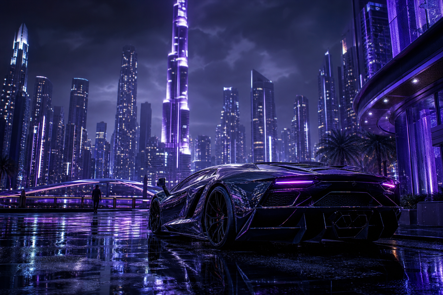 Purple Futuristic Megacity Skyline Supercars Wallpaper  6 4K