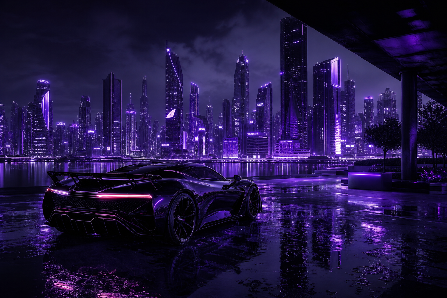 Purple Futuristic Megacity Skyline Supercars Wallpaper  6 4K