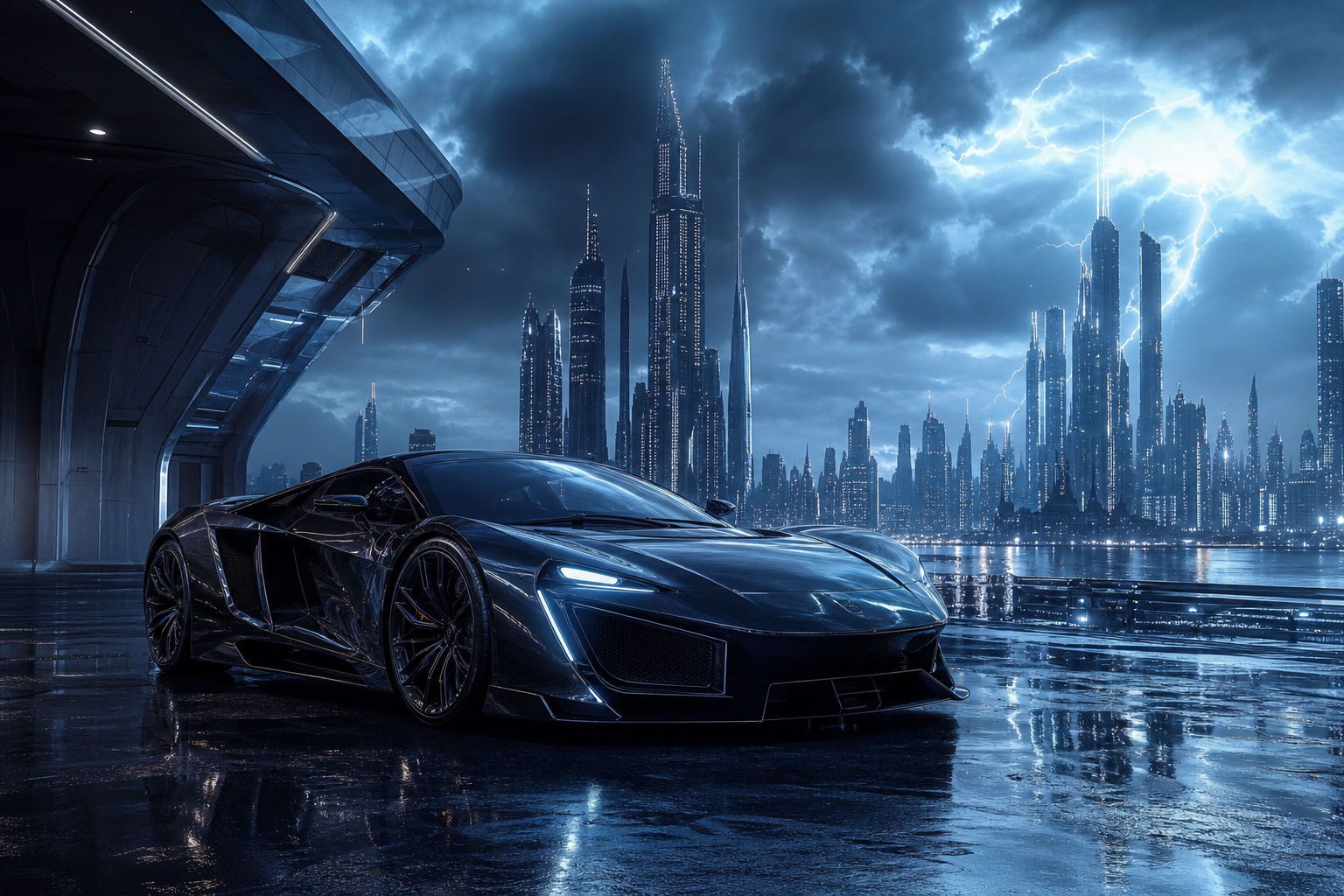 Purple Futuristic Megacity Skyline Supercars Wallpaper  6 4K