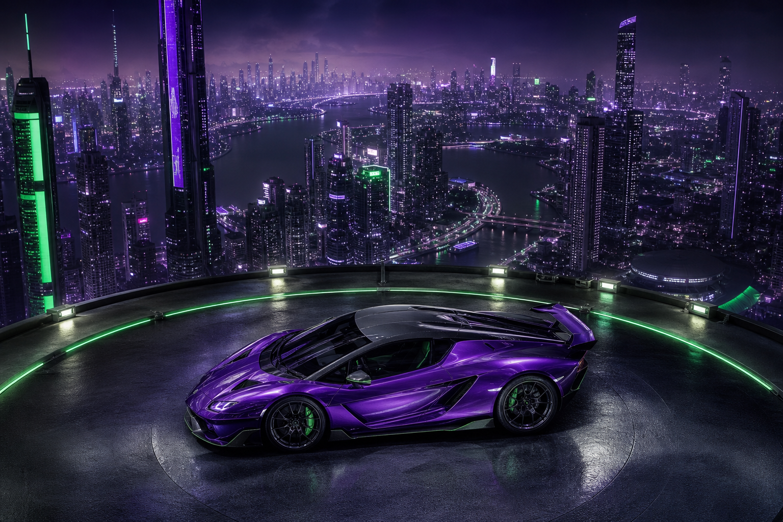 Purple Futuristic Megacity Skyline Supercars Wallpaper  6 4K