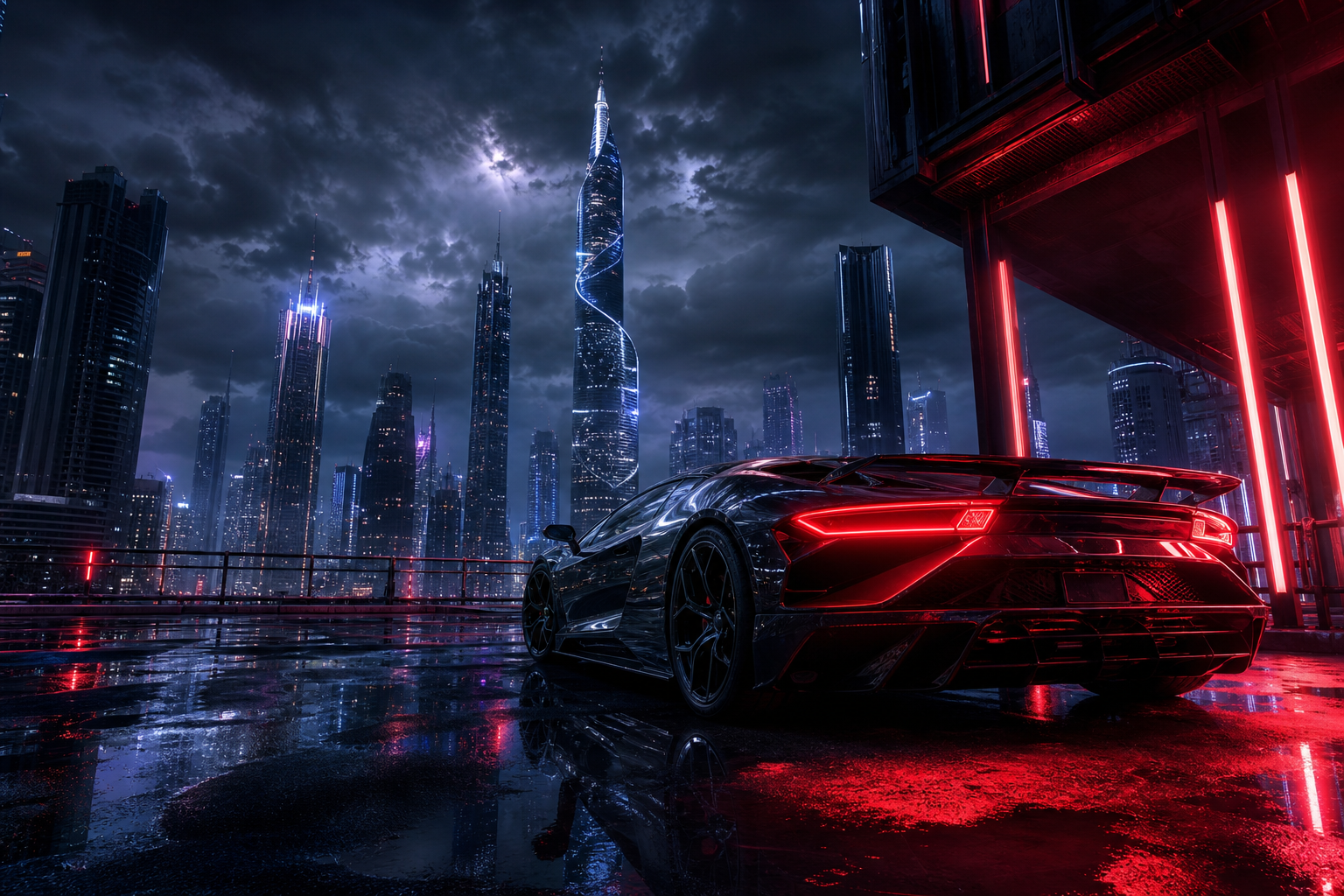 Purple Futuristic Megacity Skyline Supercars Wallpaper  6 4K