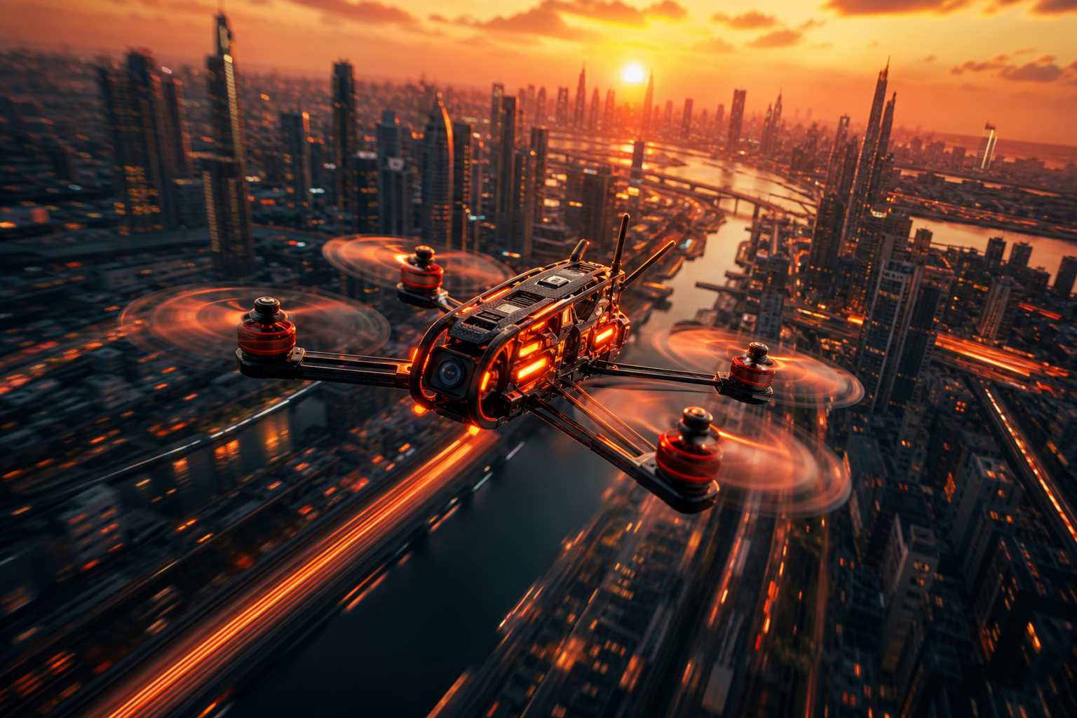 Racing Drone Neon City Drone Wallpaper  2 4K