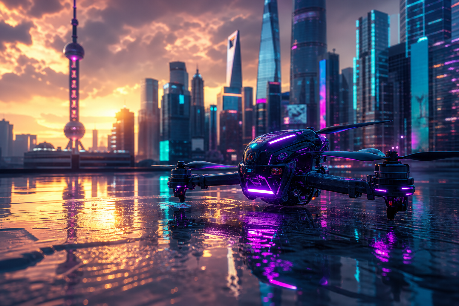 Racing Drone Neon City Drone Wallpaper  2 4K