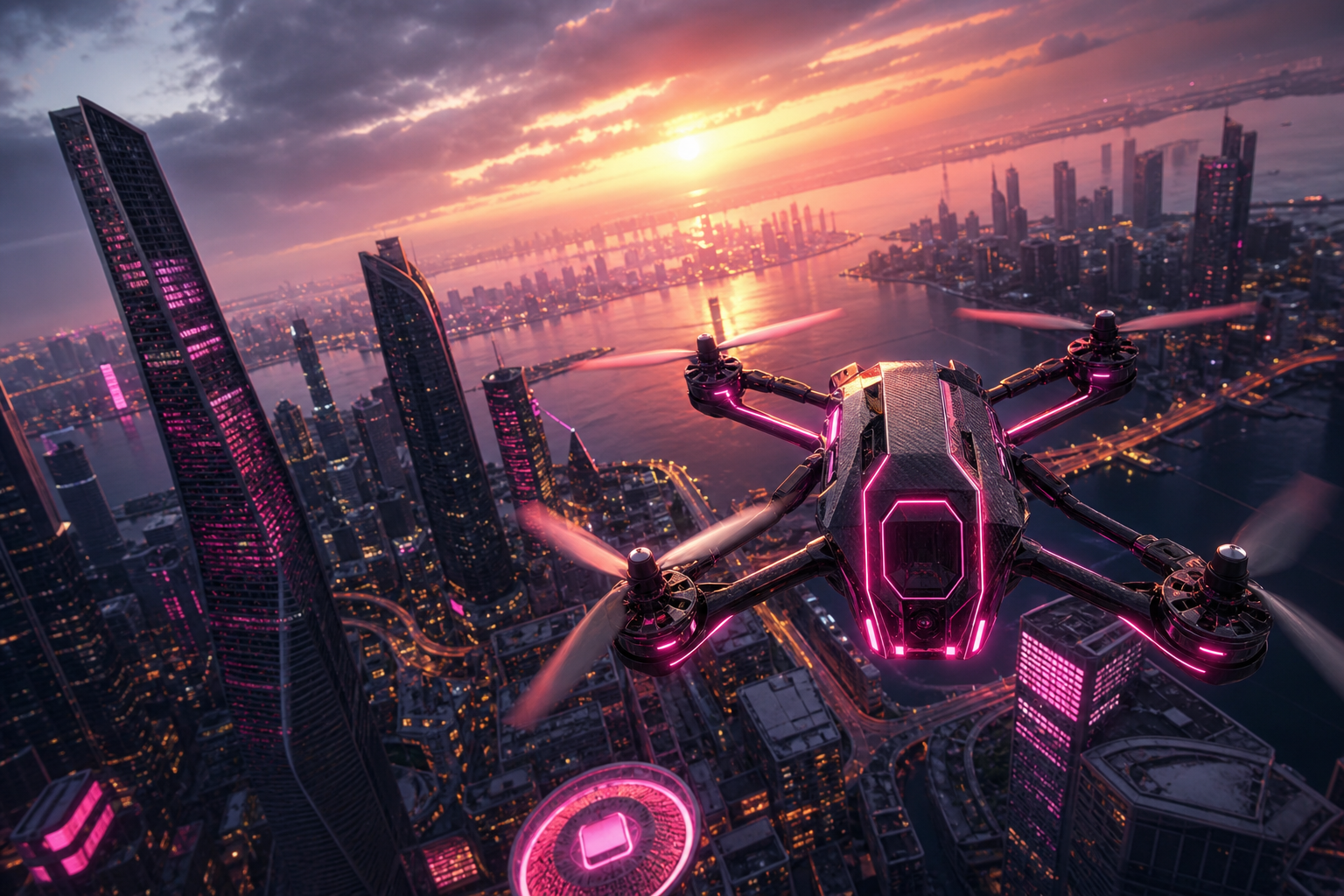 Racing Drone Neon City Drone Wallpaper  2 4K