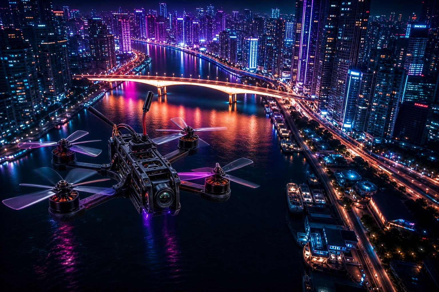 Racing Drone Neon City Drone Wallpaper  2 4K