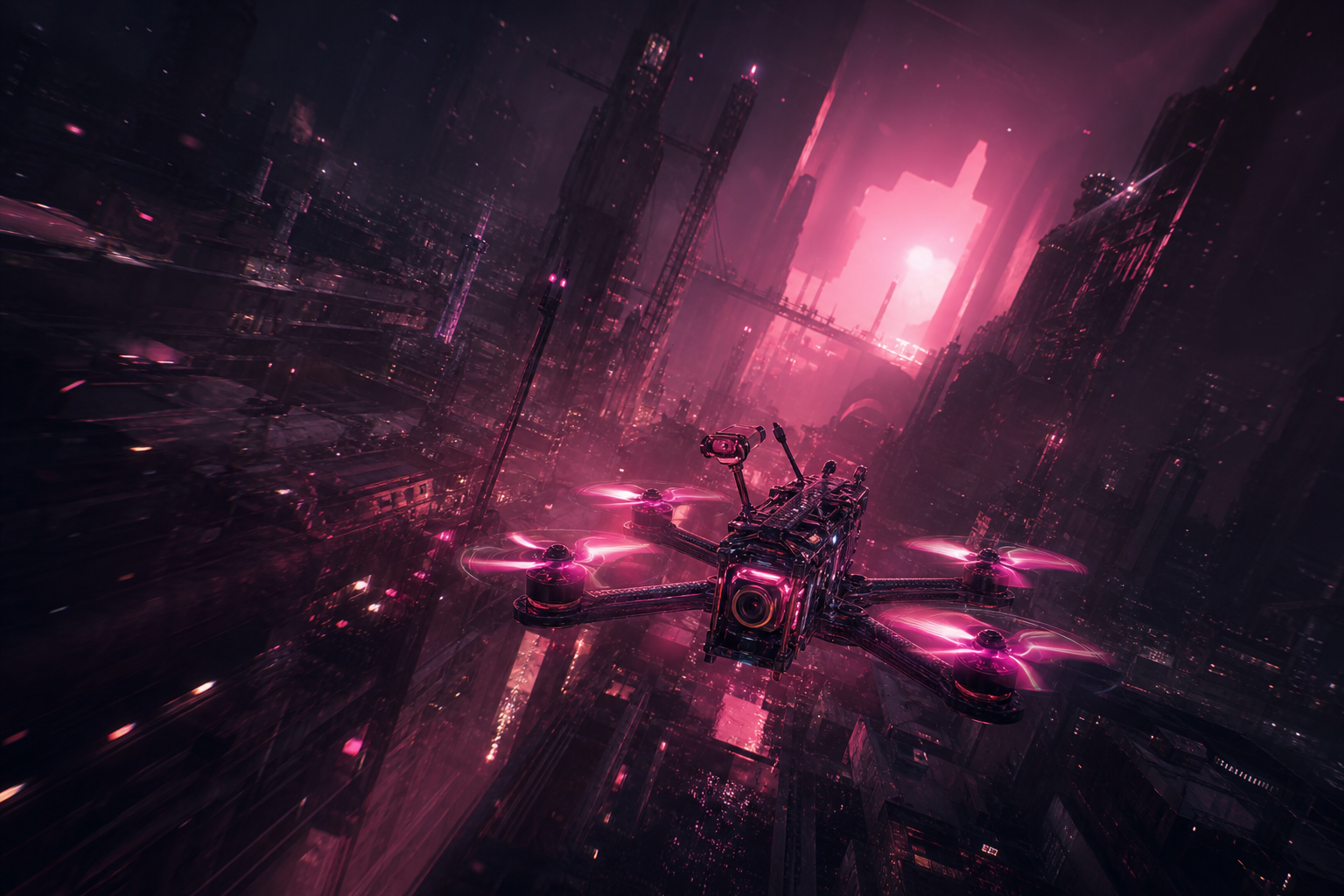 Racing Drone Neon City Drone Wallpaper  2 4K