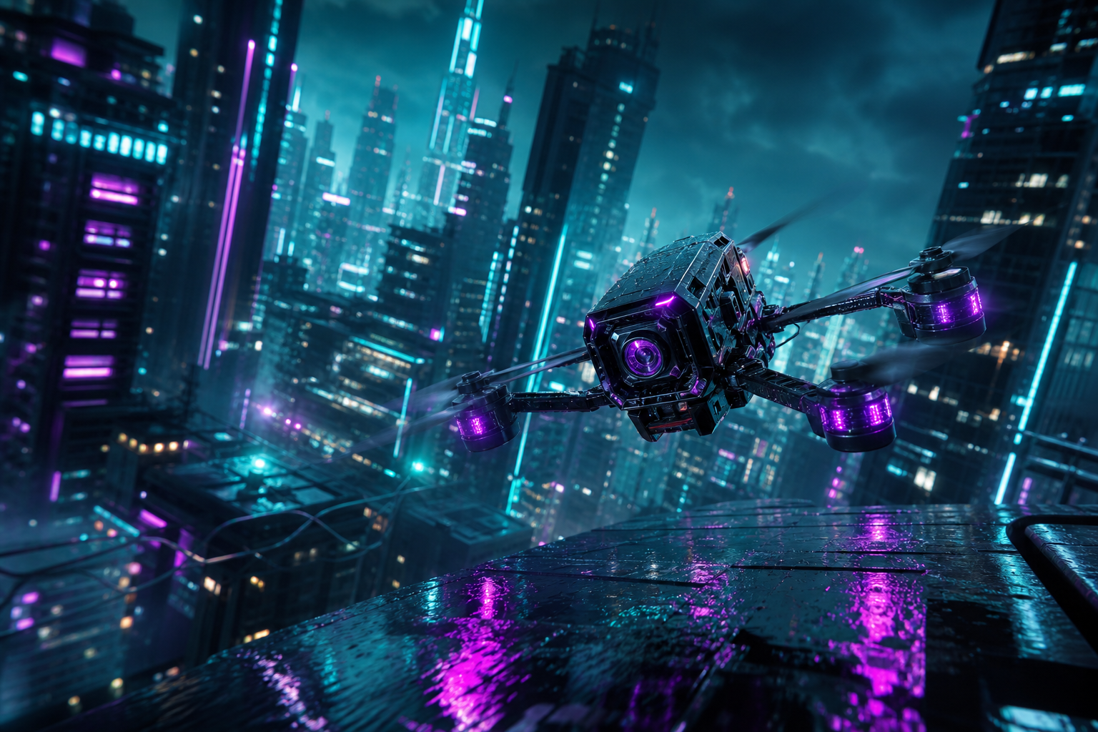 Racing Drone Neon City Drone Wallpaper  2 4K
