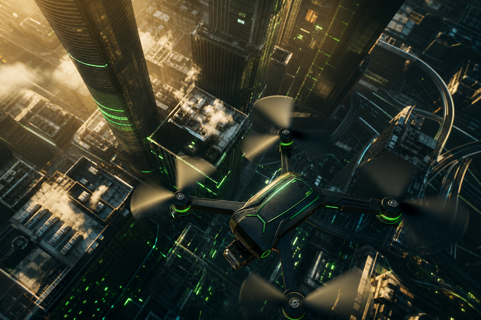 Racing Drone Neon City Drone Wallpaper  2 4K