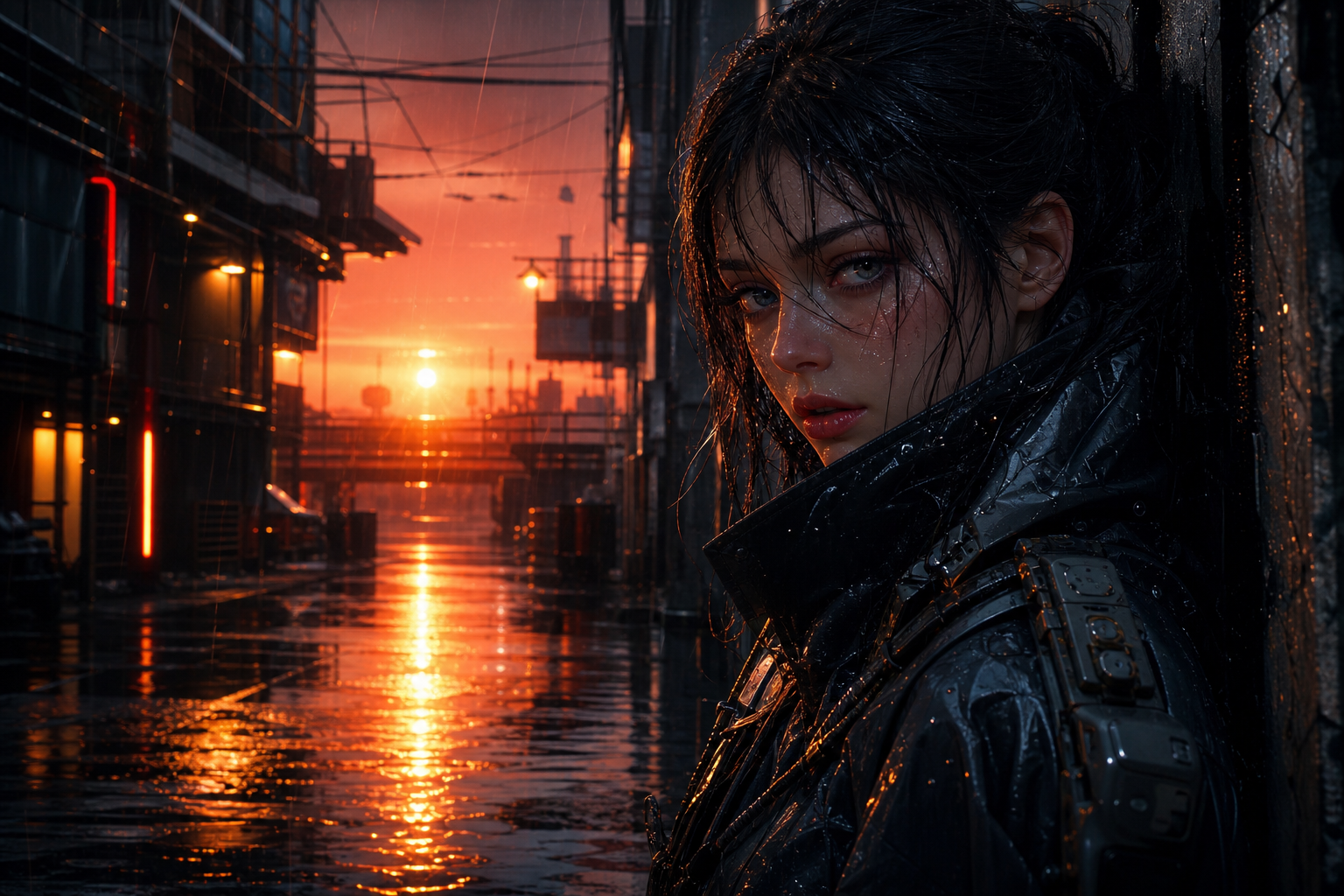 Rainy Neon Alley With Reflections Ai-Girls Wallpaper  4 4K