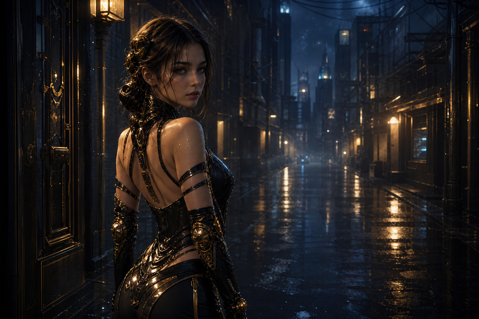 Rainy Neon Alley With Reflections Ai-Girls Wallpaper  4 4K