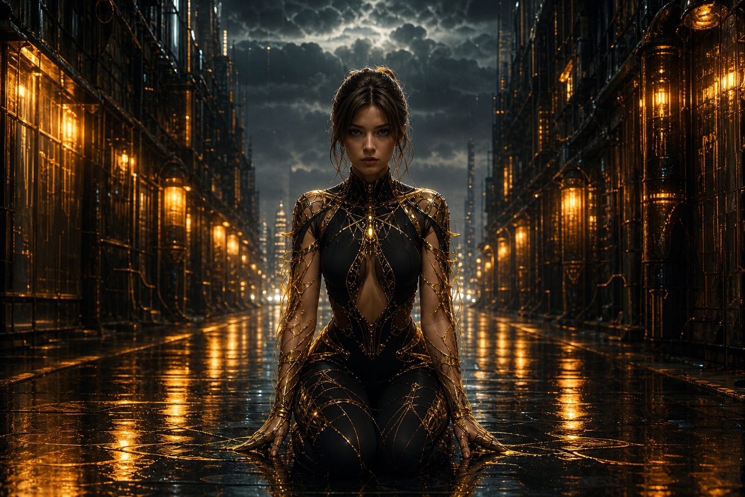 Rainy Neon Alley With Reflections Ai-Girls Wallpaper  4 4K