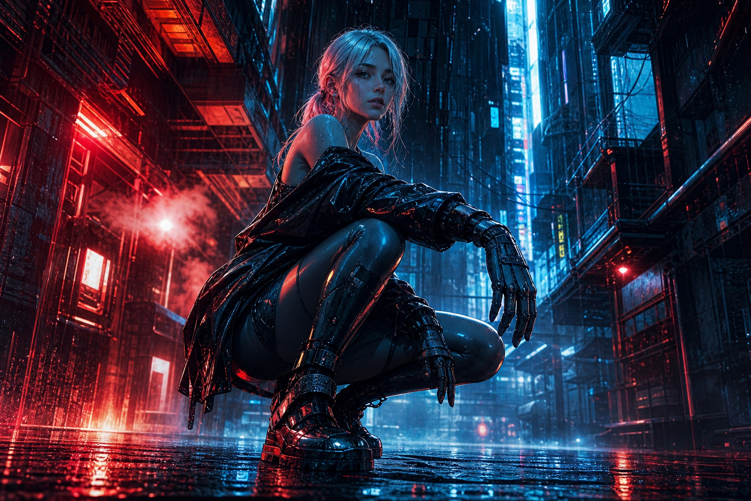 Rainy Neon Alley With Reflections Ai-Girls Wallpaper  4 4K