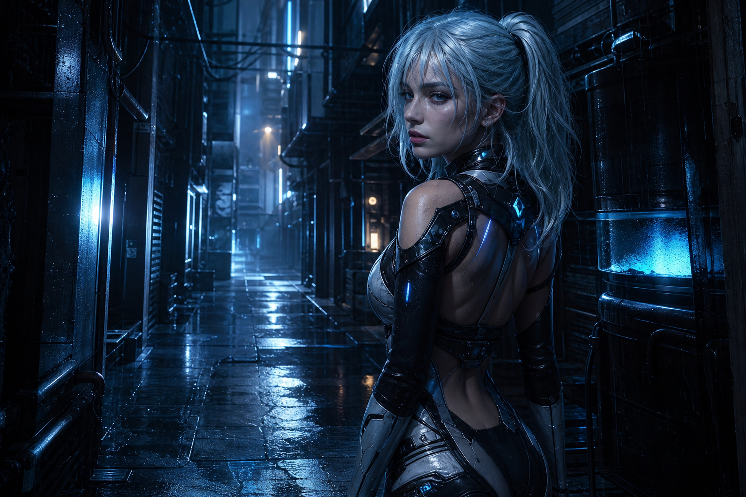Rainy Neon Alley With Reflections Ai-Girls Wallpaper  4 4K