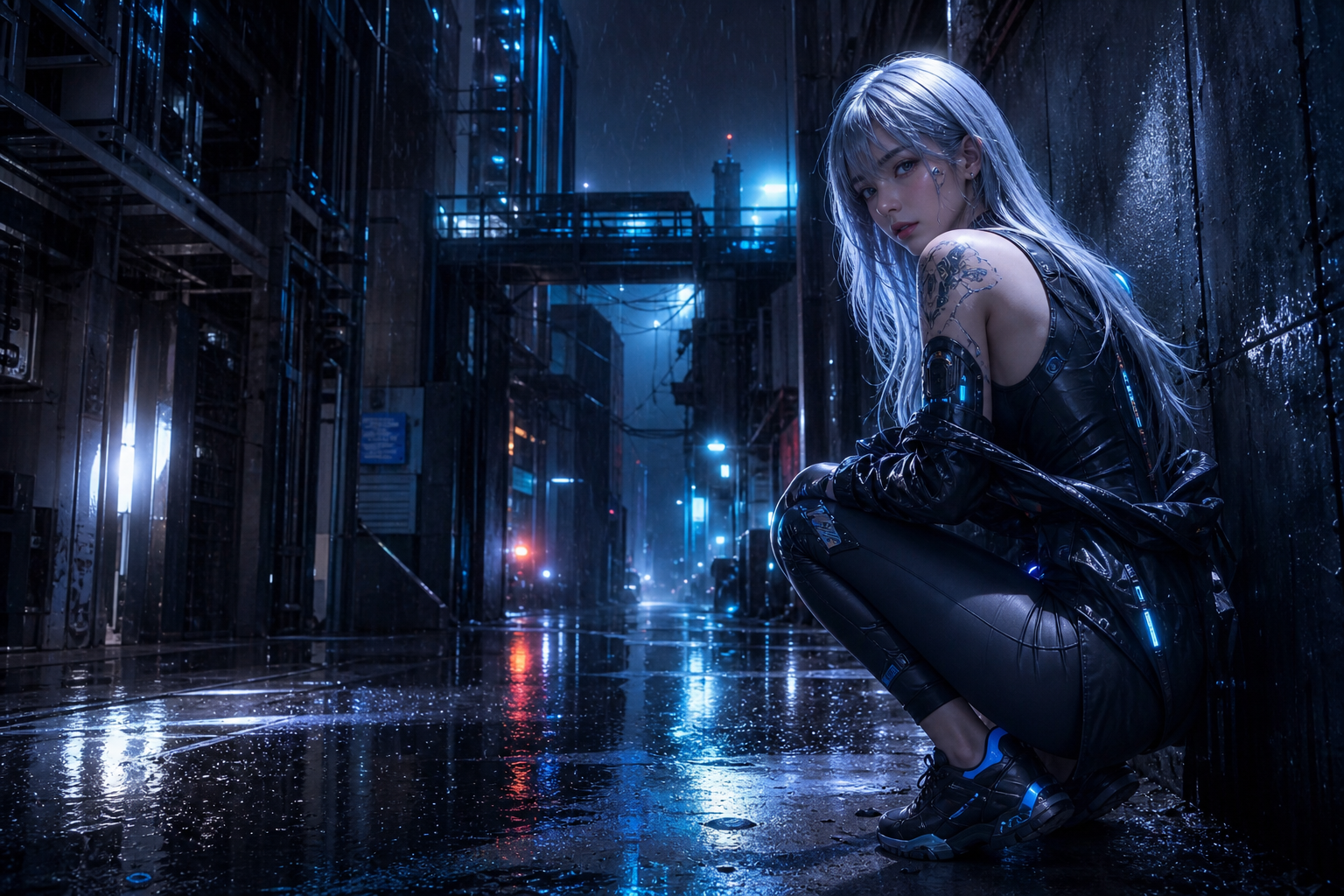Rainy Neon Alley With Reflections Ai-Girls Wallpaper  4 4K