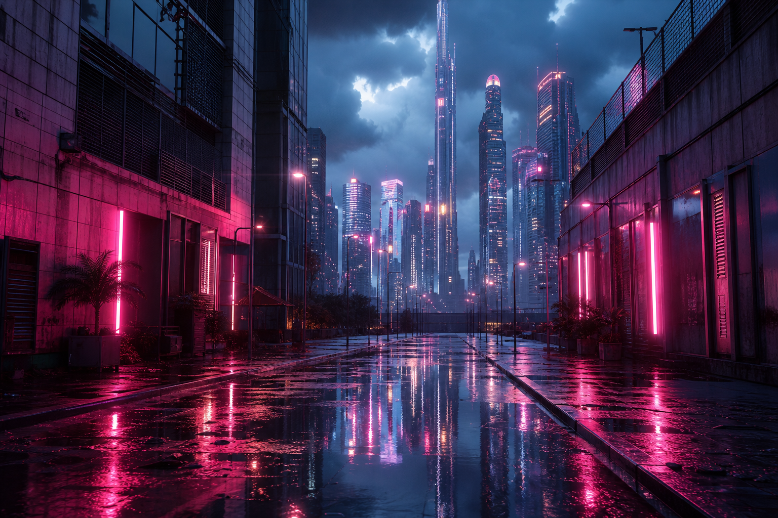 Rainy Neon Alley With Reflections Architecture Wallpaper  4 4K