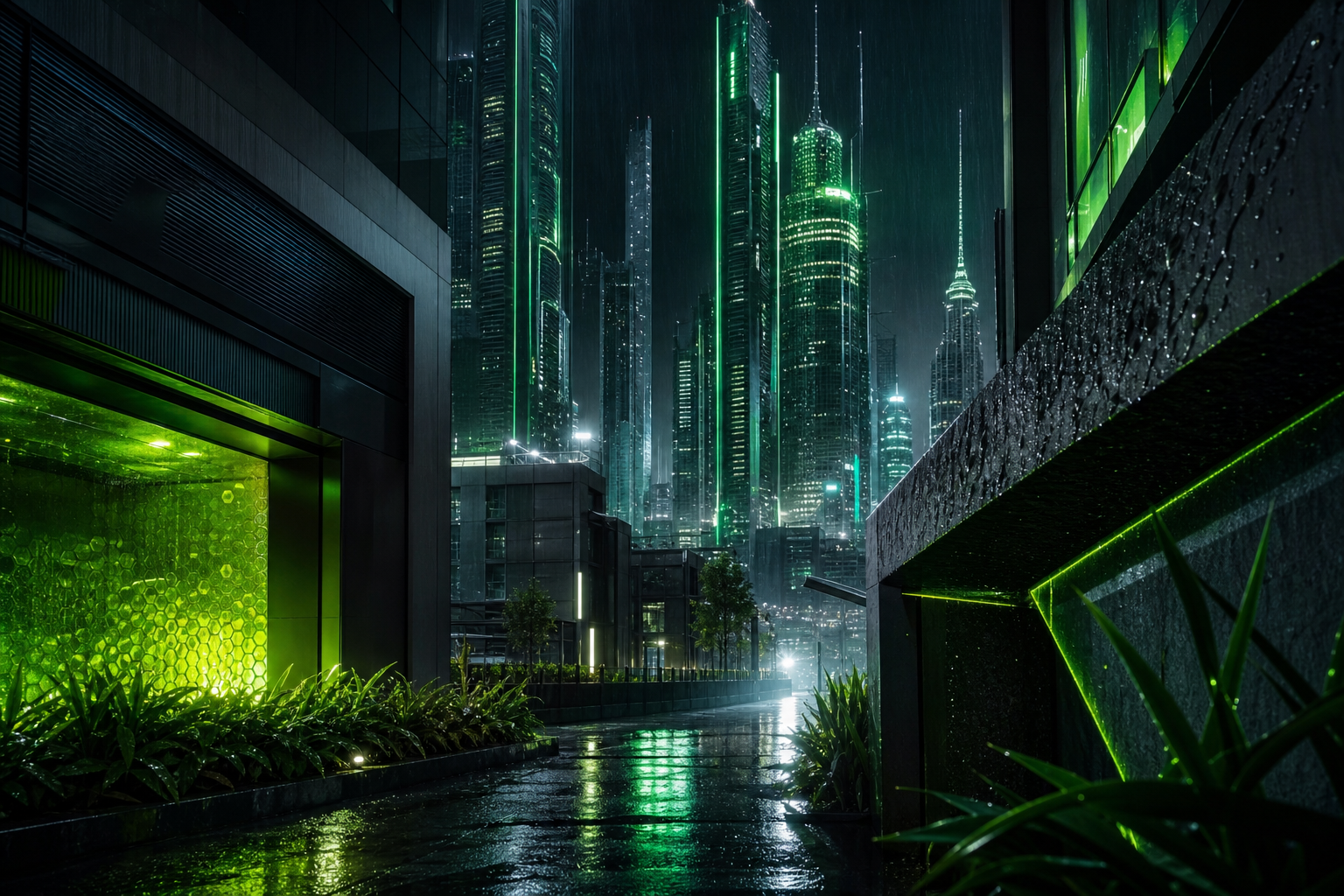 Rainy Neon Alley With Reflections Architecture Wallpaper  4 4K