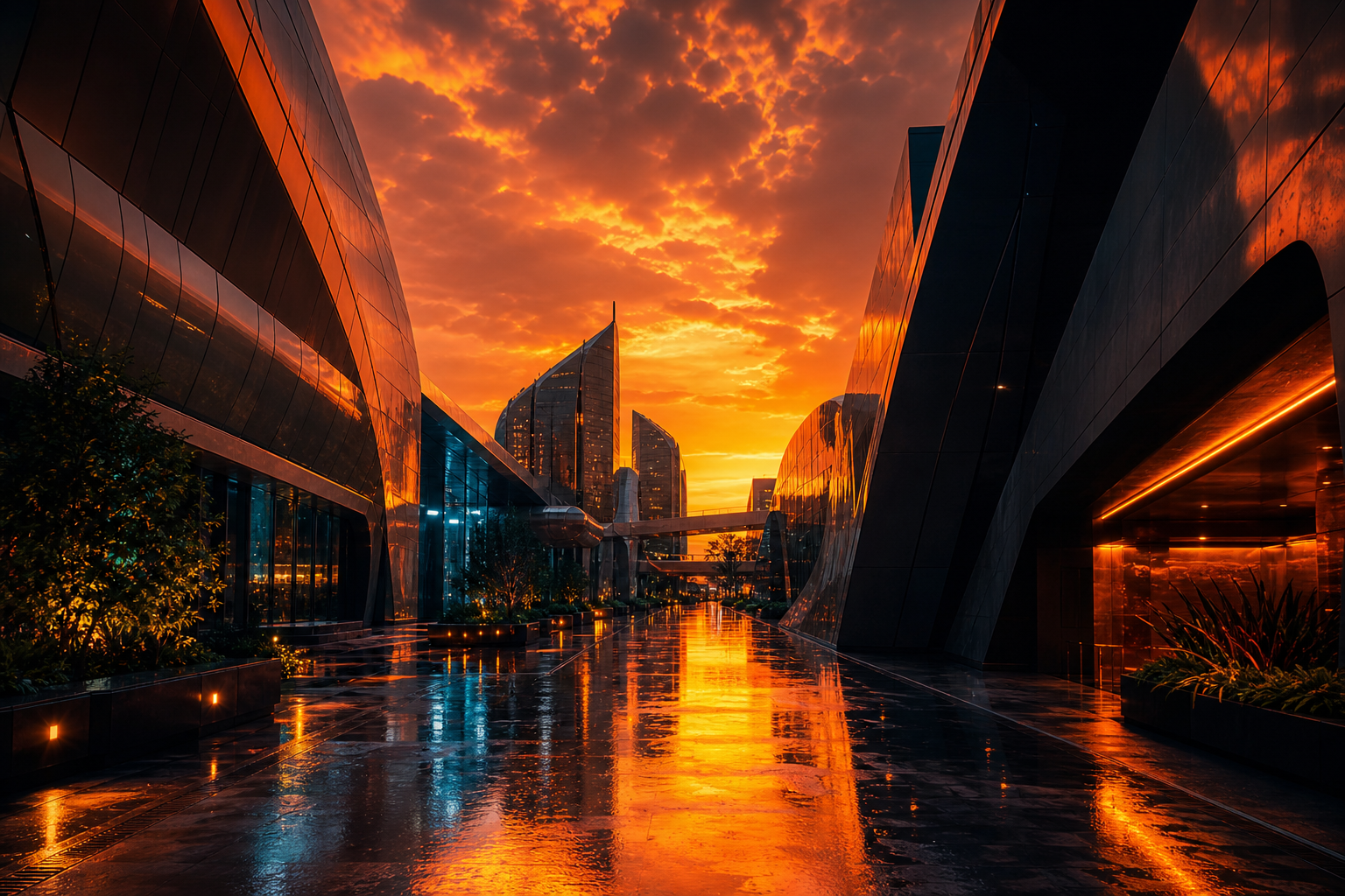 Rainy Neon Alley With Reflections Architecture Wallpaper  4 4K